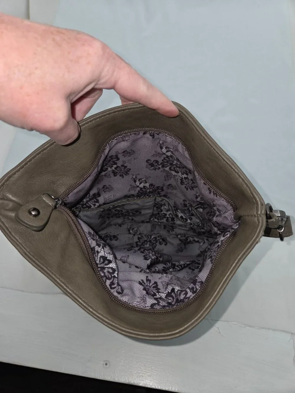 Urban Expressions Taupe-Grey Vegan Leather Studded Crossbody Bag